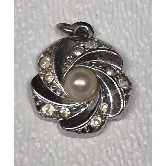 Vintage Sterling Silver Faux Diamond And Pearl Pendant - Picture 1 of 3